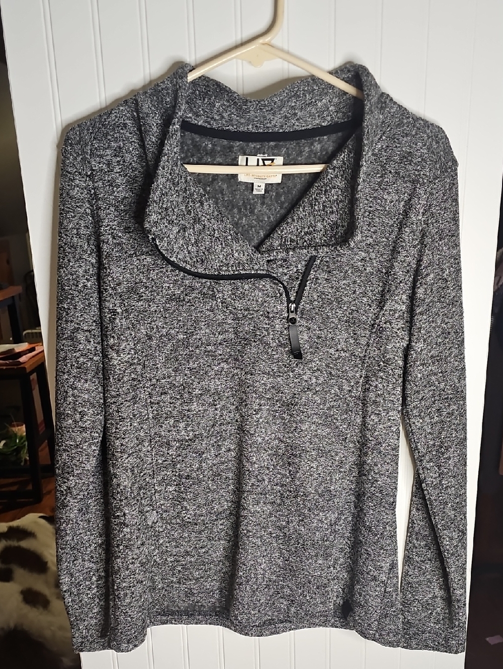 Life Integrity Earth Gray Zip-Neck Pullover Sweater